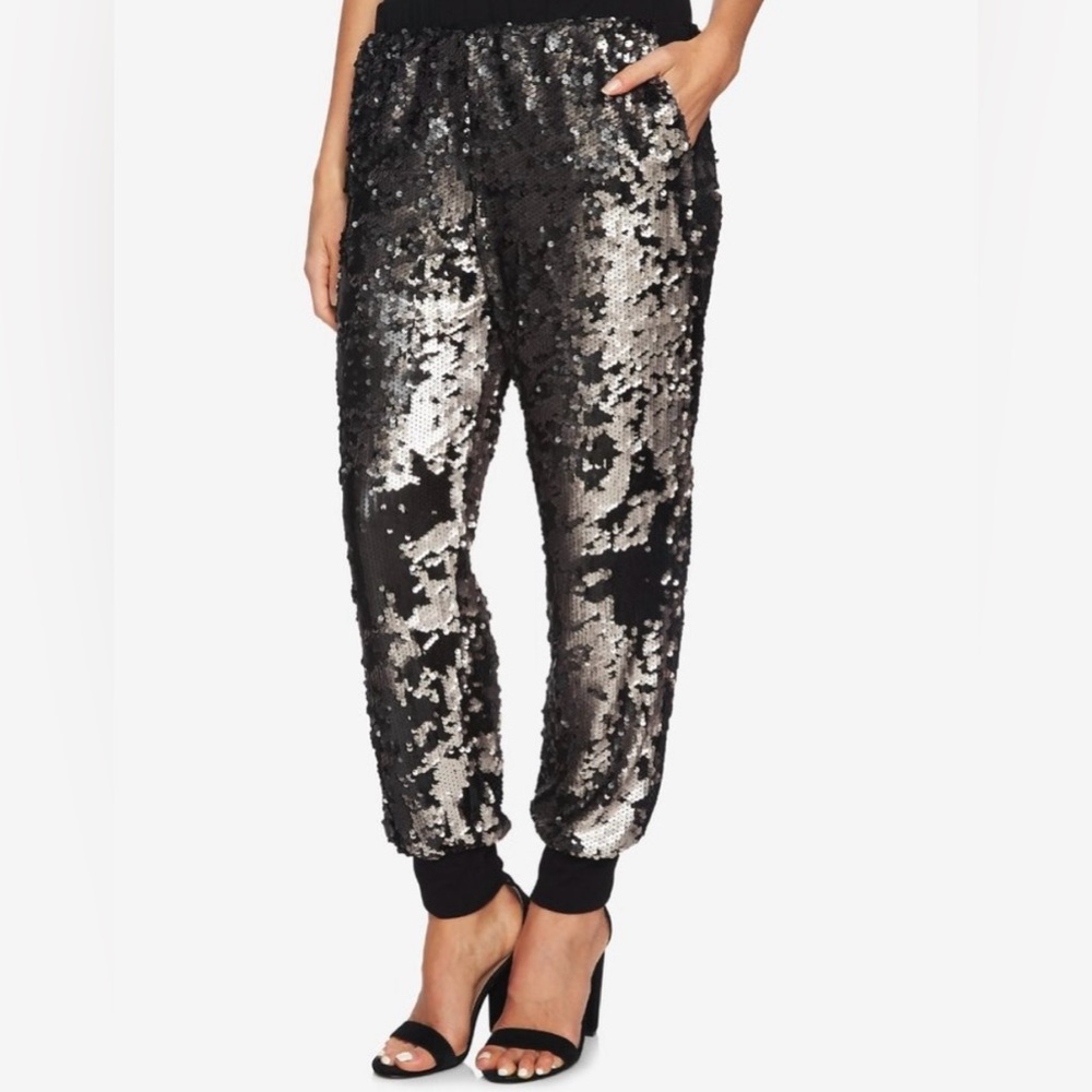 Ett Twa Anthropologie Navy Blue Velvet Sequin Jogger Pants